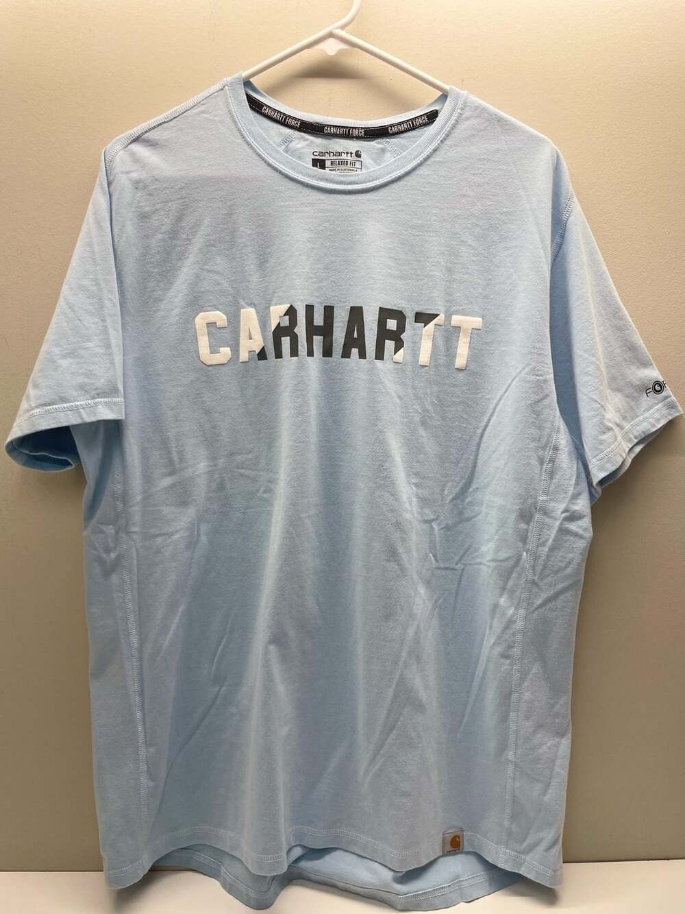 Carhartt Force Relaxed Fit T-Shirt Size L Light Blue Graphic Logo